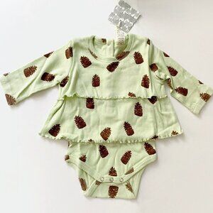 Kate Quinn long sleeve double ruffle dress Little Pinecones bodysuit